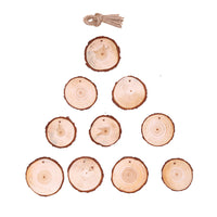 HKM-101011 Solid Wood DIY Christmas Decoration Pendants - 10 Pack, 6cm - Natural Material with Hemp Rope