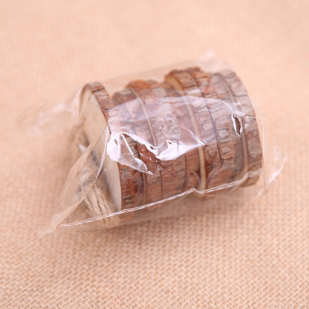 HKM-101011 Solid Wood DIY Christmas Decoration Pendants - 10 Pack, 6cm - Natural Material with Hemp Rope