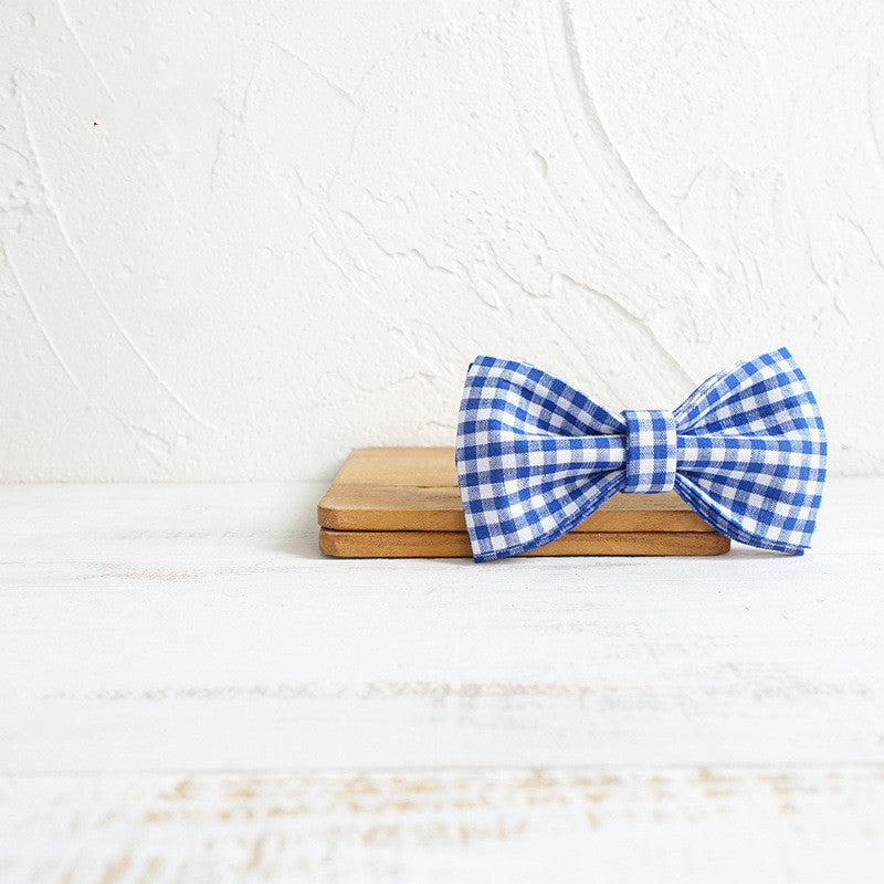 HKM-101075 Stylish Blue Checkered Dog Bow Tie for Pets - Size XS to XL Available
