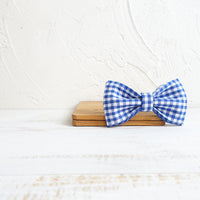 HKM-101075 Stylish Blue Checkered Dog Bow Tie for Pets - Size XS to XL Available
