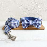 HKM-101075 Stylish Blue Checkered Dog Bow Tie for Pets - Size XS to XL Available