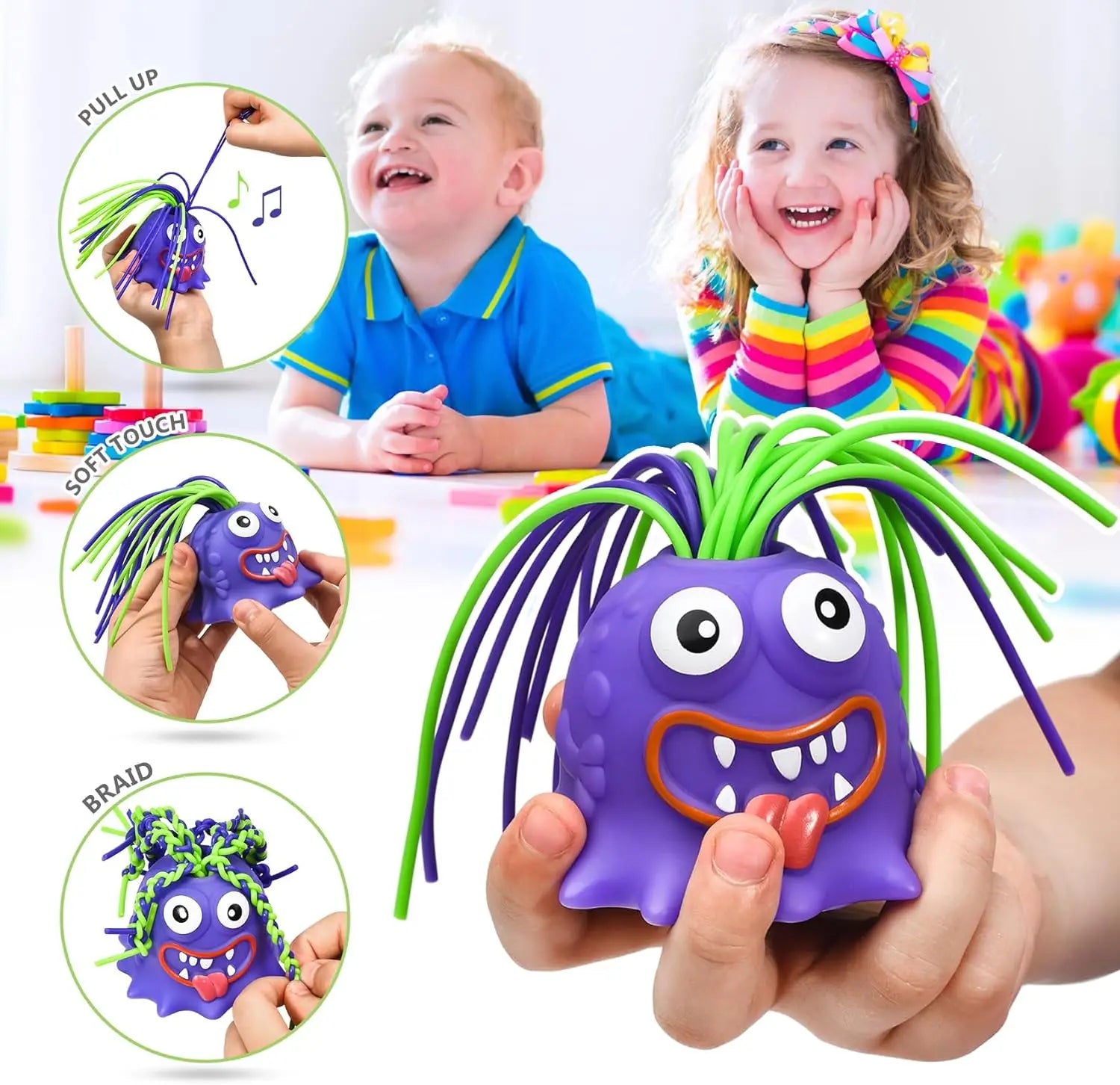 HKM-101203 Screaming Hair Pulling Monster Toy for Ages 2 and Up - Funny Halloween Fidget Fun