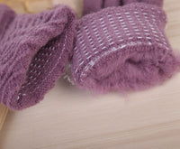 HKM-101395 Winter Woolen Knitted Touch Screen Full Finger Gloves for Women - Warm Stripe Mittens