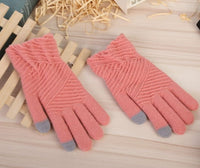 HKM-101395 Winter Woolen Knitted Touch Screen Full Finger Gloves for Women - Warm Stripe Mittens
