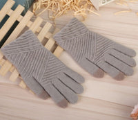 HKM-101395 Winter Woolen Knitted Touch Screen Full Finger Gloves for Women - Warm Stripe Mittens