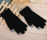 HKM-101395 Winter Woolen Knitted Touch Screen Full Finger Gloves for Women - Warm Stripe Mittens