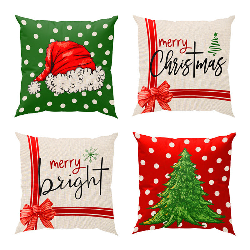 HKM-101523 Christmas-Themed Linen Pillow Cover with Cartoon and Plant Patterns - 45x45cm