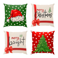 HKM-101523 Christmas-Themed Linen Pillow Cover with Cartoon and Plant Patterns - 45x45cm