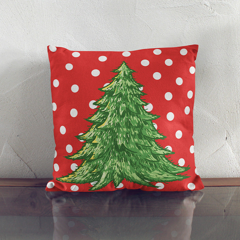 HKM-101523 Christmas-Themed Linen Pillow Cover with Cartoon and Plant Patterns - 45x45cm