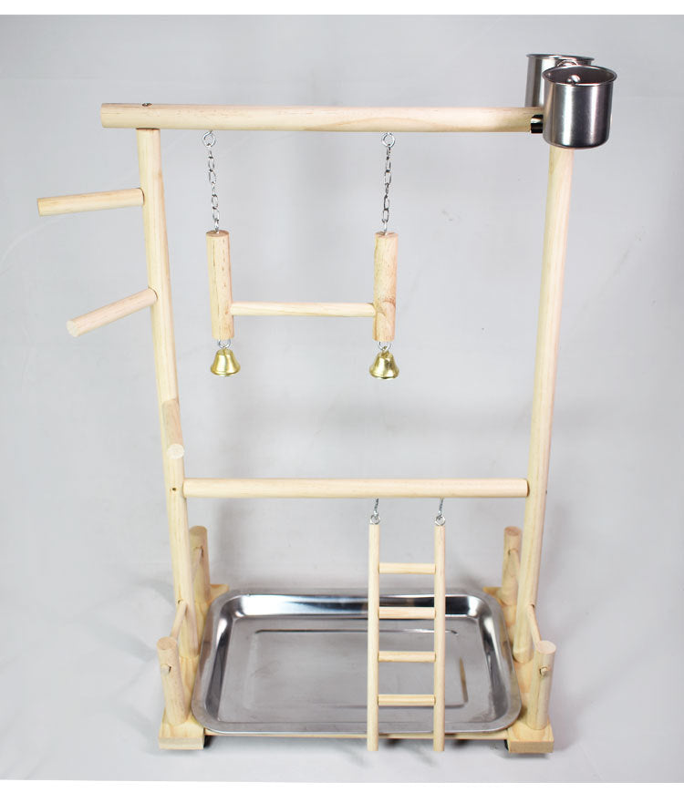 HKM-101651 Double-Layer Solid Wood Climbing Ladder and Food Cup for Small Parrots