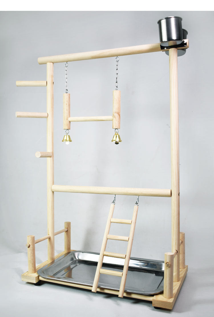 HKM-101651 Double-Layer Solid Wood Climbing Ladder and Food Cup for Small Parrots