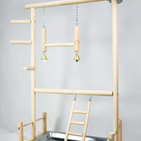 HKM-101651 Double-Layer Solid Wood Climbing Ladder and Food Cup for Small Parrots