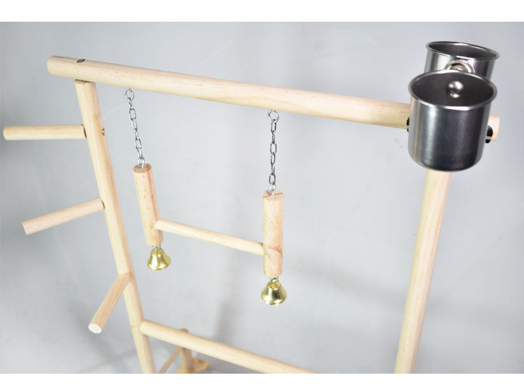 HKM-101651 Double-Layer Solid Wood Climbing Ladder and Food Cup for Small Parrots
