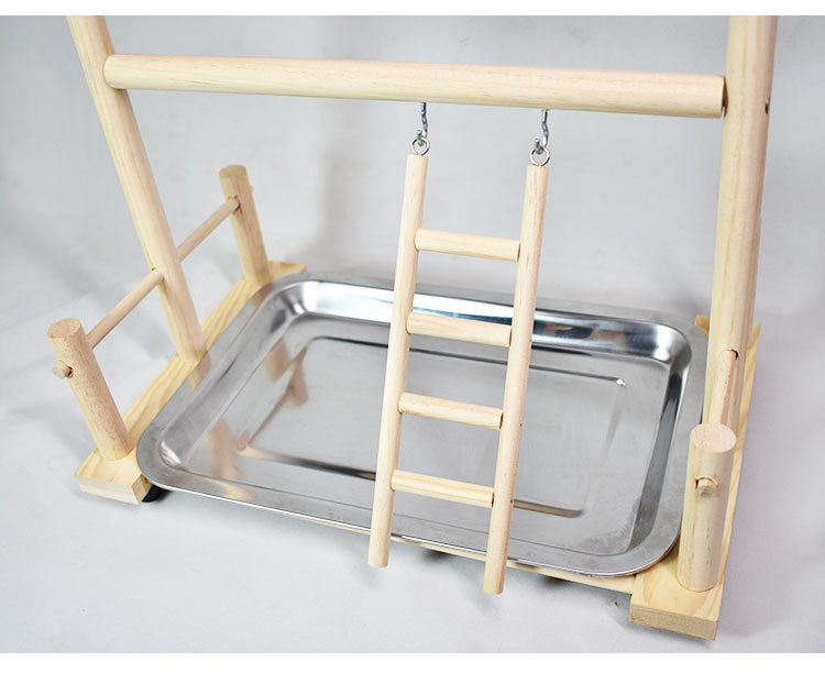 HKM-101651 Double-Layer Solid Wood Climbing Ladder and Food Cup for Small Parrots