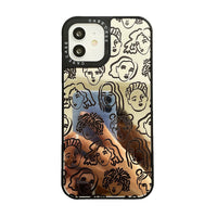 HKM-101651 Liquid Silicone Mobile Phone Case for iPhone 11 Pro Max, 11, XS Max - Floral Oil Painting Design with PC and Leather Texture