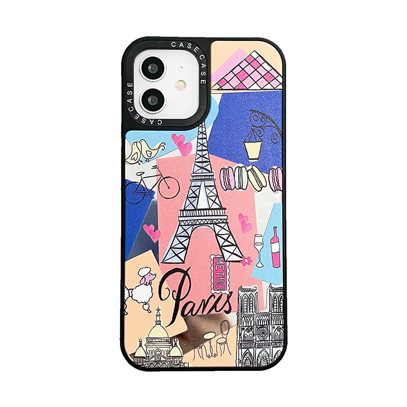 HKM-101651 Liquid Silicone Mobile Phone Case for iPhone 11 Pro Max, 11, XS Max - Floral Oil Painting Design with PC and Leather Texture