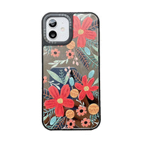 HKM-101651 Liquid Silicone Mobile Phone Case for iPhone 11 Pro Max, 11, XS Max - Floral Oil Painting Design with PC and Leather Texture