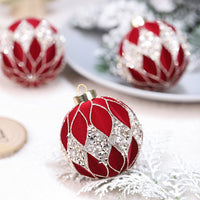 HKM-101843 Dark Green, Wine Red, Beige Christmas Ball Decorations - Flocking Pendant Set of 12