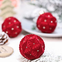 HKM-101843 Dark Green, Wine Red, Beige Christmas Ball Decorations - Flocking Pendant Set of 12