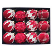 HKM-101843 Dark Green, Wine Red, Beige Christmas Ball Decorations - Flocking Pendant Set of 12