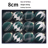 HKM-101843 Dark Green, Wine Red, Beige Christmas Ball Decorations - Flocking Pendant Set of 12