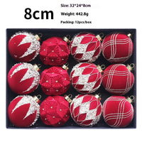 HKM-101843 Dark Green, Wine Red, Beige Christmas Ball Decorations - Flocking Pendant Set of 12
