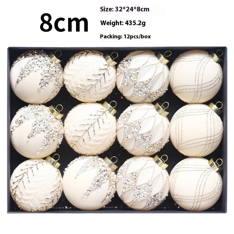 HKM-101843 Dark Green, Wine Red, Beige Christmas Ball Decorations - Flocking Pendant Set of 12