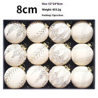 HKM-101843 Dark Green, Wine Red, Beige Christmas Ball Decorations - Flocking Pendant Set of 12