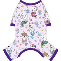HKM-102227 Soft and Stretchy Dog Pajamas for Small Dogs - Breathable Onesies for Puppies and Cats, Ideal for Spring and Summer, Cute Mermaid Print