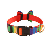 HKM-102419 Rainbow Love Bow Tie Collar for Cats and Dogs - Adjustable Polyester Pet Accessory