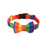 HKM-102419 Rainbow Love Bow Tie Collar for Cats and Dogs - Adjustable Polyester Pet Accessory