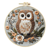 HKM-102547 Creative Embroidery Kit with Flower and Owl Patterns - Cotton and Linen Fabric Art Set