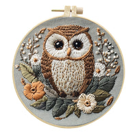 HKM-102547 Creative Embroidery Kit with Flower and Owl Patterns - Cotton and Linen Fabric Art Set