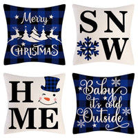 HKM-102995 Christmas Pillow Cover Set - 4-Piece Decorative Cushion Covers with Snowflake, Checkered, Car, and Star Designs, 45x45cm