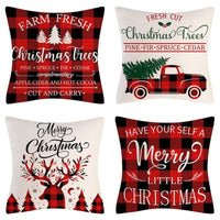 HKM-102995 Christmas Pillow Cover Set - 4-Piece Decorative Cushion Covers with Snowflake, Checkered, Car, and Star Designs, 45x45cm