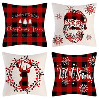 HKM-102995 Christmas Pillow Cover Set - 4-Piece Decorative Cushion Covers with Snowflake, Checkered, Car, and Star Designs, 45x45cm