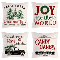 HKM-102995 Christmas Pillow Cover Set - 4-Piece Decorative Cushion Covers with Snowflake, Checkered, Car, and Star Designs, 45x45cm