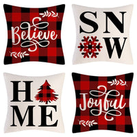 HKM-102995 Christmas Pillow Cover Set - 4-Piece Decorative Cushion Covers with Snowflake, Checkered, Car, and Star Designs, 45x45cm