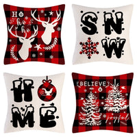 HKM-102995 Christmas Pillow Cover Set - 4-Piece Decorative Cushion Covers with Snowflake, Checkered, Car, and Star Designs, 45x45cm