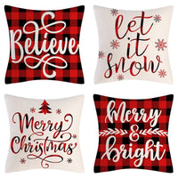HKM-102995 Christmas Pillow Cover Set - 4-Piece Decorative Cushion Covers with Snowflake, Checkered, Car, and Star Designs, 45x45cm