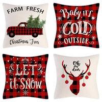HKM-102995 Christmas Pillow Cover Set - 4-Piece Decorative Cushion Covers with Snowflake, Checkered, Car, and Star Designs, 45x45cm