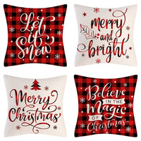 HKM-102995 Christmas Pillow Cover Set - 4-Piece Decorative Cushion Covers with Snowflake, Checkered, Car, and Star Designs, 45x45cm