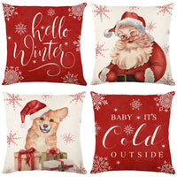 HKM-102995 Christmas Pillow Cover Set - 4-Piece Decorative Cushion Covers with Snowflake, Checkered, Car, and Star Designs, 45x45cm