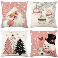 HKM-102995 Christmas Pillow Cover Set - 4-Piece Decorative Cushion Covers with Snowflake, Checkered, Car, and Star Designs, 45x45cm
