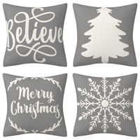 HKM-102995 Christmas Pillow Cover Set - 4-Piece Decorative Cushion Covers with Snowflake, Checkered, Car, and Star Designs, 45x45cm