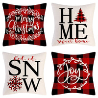 HKM-102995 Christmas Pillow Cover Set - 4-Piece Decorative Cushion Covers with Snowflake, Checkered, Car, and Star Designs, 45x45cm