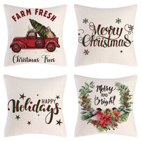 HKM-102995 Christmas Pillow Cover Set - 4-Piece Decorative Cushion Covers with Snowflake, Checkered, Car, and Star Designs, 45x45cm