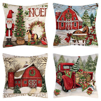 HKM-102995 Christmas Pillow Cover Set - 4-Piece Decorative Cushion Covers with Snowflake, Checkered, Car, and Star Designs, 45x45cm