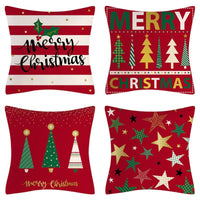 HKM-102995 Christmas Pillow Cover Set - 4-Piece Decorative Cushion Covers with Snowflake, Checkered, Car, and Star Designs, 45x45cm