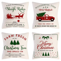 HKM-102995 Christmas Pillow Cover Set - 4-Piece Decorative Cushion Covers with Snowflake, Checkered, Car, and Star Designs, 45x45cm